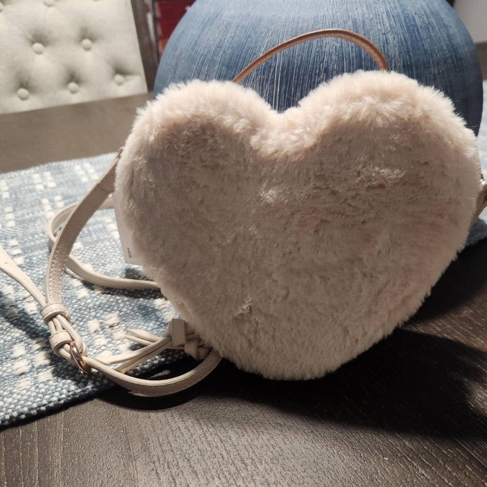 LC Lauren Conrad Cream Heart Plush Crossbody Bag